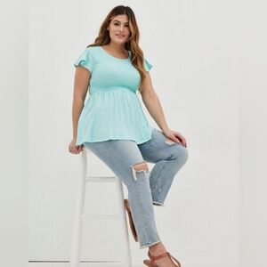 Aqua Ruffle Sleeve Top